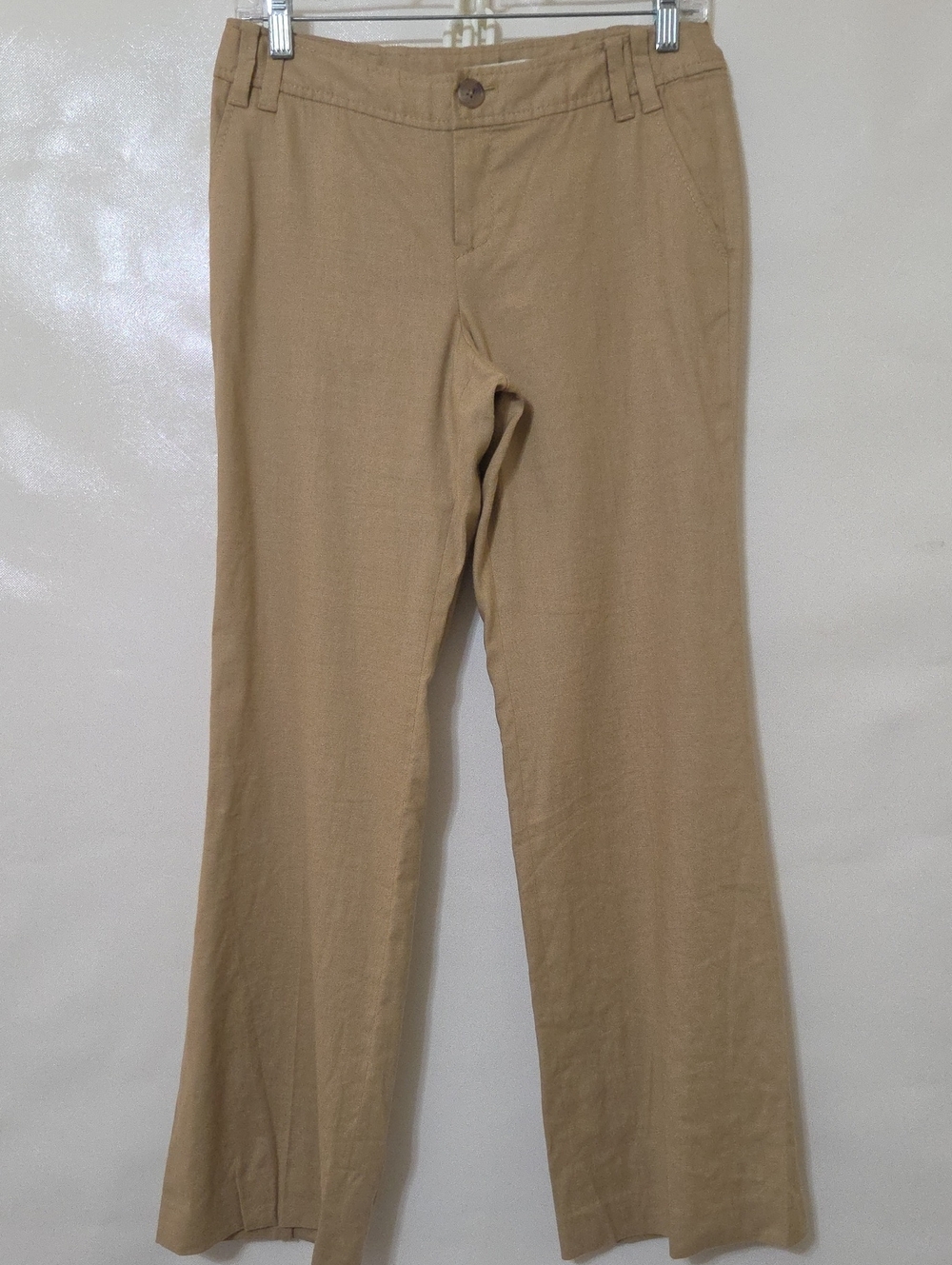 Banana Republic Women's Martin Khaki Linen Blend Straight-Leg Pants - 4 Petite